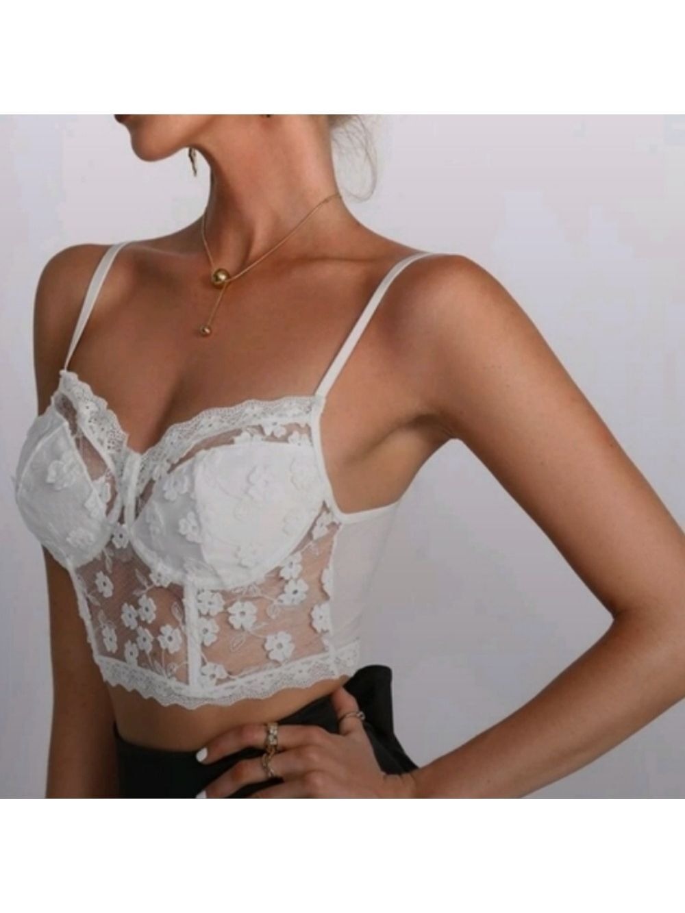 SHEIN White Daisy Floral Lace Bralette Size L EU 40/42 US 8/10